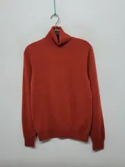 (S) タートルネック カシミア ニット オレンジ 無地 タートルネック セーター