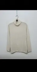 (M) タートルネック カシミア ニット アイボリー 無地 タートルネック セーター