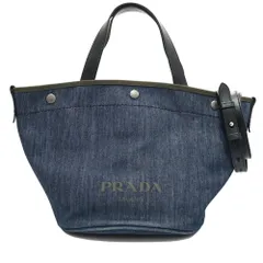 【栄】プラダ 1BG244 ロゴ デニム LOGO DENIM 2WAY トートバッグ ブルー ゴールド金具 女性 レディース
