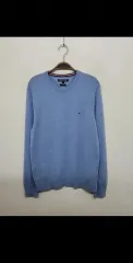 (M) トミーヒルフィガー カシミア ニット スカイブルー セーター トミー ラウンド