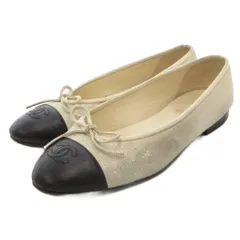 シャネル CHANEL ココマーク バレエシューズ フラットパンプス スエード レザー リボン ラメ 38.5 白 ホワイト 黒 ブラック /JS ■GY18