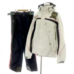 デサント DESCENTE セットアップ 上下2点セット スキーウェア 防風ジャケット フード スノーパンツ ワイド ロゴ L 白 ホワイト 紺 ネイビー E23-660AB E23-840 /MP ■GY11