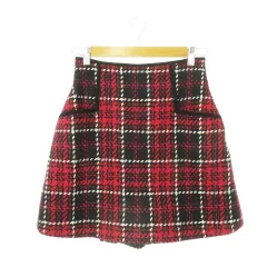 スナイデル SNIDEL ロービングチェックスカショ ショートパンツ ミニスカート 台形 ツイード ラメ レースアップ 1 S 赤 レッド SWFP235152 /MN24 ■GY99