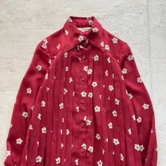 昭和レトロ花柄長袖ロングワンピース 赤 長袖 総柄ゆったり9号レッド