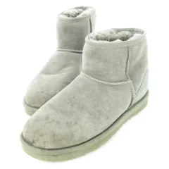 アグ UGG ムートンブーツ ショートブーツ レザー 革 スエード 切替 ロゴ 24.0cm グレー /CK22 ■GY01