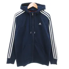 アディダス adidas タグ付き essentials パーカー フーディ L ジップアップ スリーストライプス ロゴ 長袖 紺 ネイビー /AE