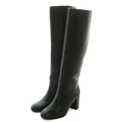 トリーバーチ TORY BURCH ロングブーツ レザー ラウンドトゥ チャンキーヒール ロゴ ゴールド金具 6M 23cm 黒 ブラック 49355 /XZ ■GY19