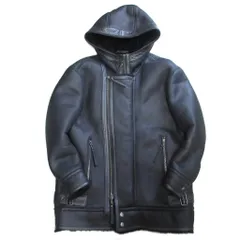 ディーゼルブラックゴールド DIESEL BLACK GOLD リアルムートン ダブルジップ W-ZIP レザージャケット フード付き 羊革 スエード ボア コート 黒 ブラック