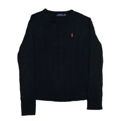 L ポロラルフローレン コットン ケーブル ブラック ニット