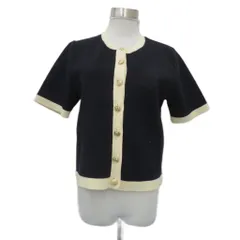 ザラ ZARA 半袖ニットカーディガン M ネイビー 紺 オフホワイト バイカラー 配色 クルーネック /HO8 ■GY58