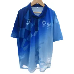 アシックス asics 東京2020 オリンピック パラリンピック ポロシャツ 半袖 XL 青 ブルー 市松模様 グラデーション /SM4 ■GY58