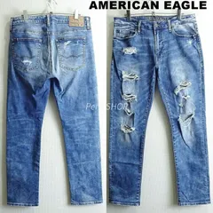 アメリカンイーグル　スリムデニム　W84cm　ストレッチ　クラッシュ加工　藍青　メンズ Sz.32　AMERICAN EAGLE