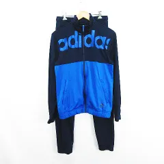 アディダス adidas セットアップ 上下 ジャージ トラックジャケット 長袖 ジップアップ パンツ ロング丈 ジョガー ロゴ L ネイビー×ブルー スポーツウェア ※EKM