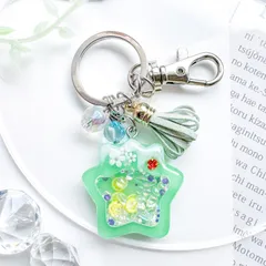 メロンソーダ色の星形シャカシャカキーホルダー