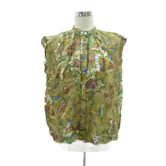 バナナリパブリック BANANA REPUBLIC シアーシャツ ブラウス 麻 リネン S マルチカラー 花柄 スタンドカラー フレンチスリーブ /HO17 ■GY58