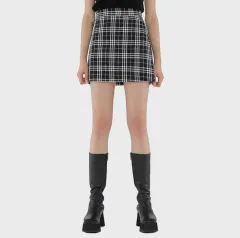 キュレッティー グリッター チェック ミニスカート