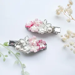 大きなパールと満開の桜ヘアクリップ