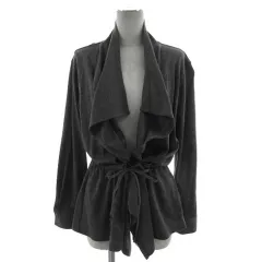 ナラカミーチェ NARA CAMICIE カーディガン ニット フリルカラー 長袖 ウエストドローコード ハイゲージ ウール グレー 1