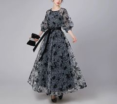 新品✨パーティードレス 七分丈 ロング ワンピース 花柄 結婚式 発表会