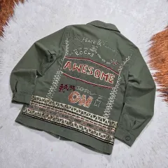 ZARA ザラ ウィメンズ 刺繍 キュービック カーキ ジャケット