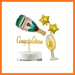 【新品】 HaHaHa! 【ケーキデコ付き！】おめでとう 記念日 飾り付け バルーン ケーキトッパー セット お祝い 入学式 卒業式 結婚式 婚約祝い 昇進祝い 退職祝い 妊娠パーティー 発表会パーティー デコレーションピック 風船 (Congratula 1