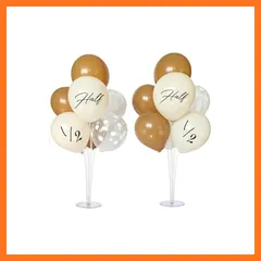 【新品】 【2台+風船セット】ハーフバースデー 飾り 飾り付けセット バルーンスタンド 風船 セット バルーン 誕生日 飾り付け バースデー くすみカラー 棒 白 ピンク ブルー ゴールド 1歳 ファーストバースデー (シュガーブラウン, ハーフバースデー 0