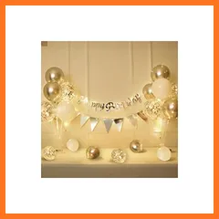 【新品】 PRATYUS 風船誕生日パーティーバルーンセット バルーンスタンド バルーンホルダー HappyBirthDayガーランド 誕生日デコレーション スターライトバースデー飾り (シルバー) 1