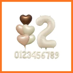 【新品】 L-Athna 数字 バルーン 40インチ 大きい アルミ 風船 誕生日 ナンバーバルーン クリーミィ ハート型風船5個入れ クリーム色 キャラメル色 誕生日パーティ 祝い 飾り付け 壁飾り 撮影 女の子 男の子 (クリーム色, 2) 0