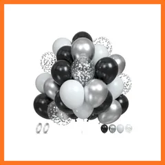 【新品】 バルーン 風船 40個 ブラック シルバー ホワイト 10インチ ゴム風船 豪華セット 誕生日 飾り付け ラテックス風船 紙吹雪風船 メタリック風船 バースデーパーティー 結婚式 記念日 イベント バルーンブーケ お祝い 飾り デコレーション 黒 0