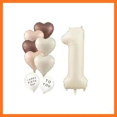 【新品】 Lasocy 数字 バルーン くすみ 1歳 誕生日 飾り付け 風船 大きい ナンバーバルーン バースデー 男の子 女の子 (数字1, くすみホワイト） 1
