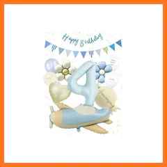 【新品】 誕生日 バルーン バースデー 飾り付け 4歳 happy birthday ガーランド大きい 数字 バルーン 65cm くすみブルー 飛行機風船 13点セット バースデーバルーン バースデー 風船 くすみ ニュアンスカラー デコレーション 紙吹雪 0