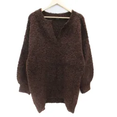 ジーナシス JEANASIS ニットワンピース ひざ丈 長袖 スリットネック F 茶 ブラウン /SM19