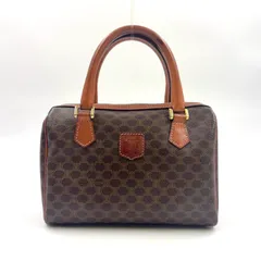 CELINE マカダム柄 ミニボストン 2WAYショルダー レザー×PVC ブラウン×ライトブラウン ハンドバッグ ゴールド