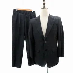 バーバリー ロンドン BURBERRY LONDON スーツ セットアップ 上下 テーラードジャケット シングル ミドル丈 スラックパンツ アンクル丈 ストライプ柄 ウール 紺 ネイビー 青 ブルー /HO2 ■GY17