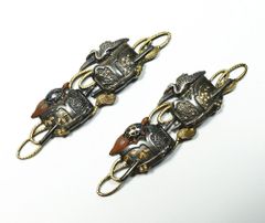 ☆赤銅磨地竪丸形富嶽図鐔 無銘 毛彫 両櫃孔 三保の松原 世界遺産 富嶽