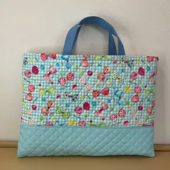 入園入学　ハンドメイドレッスンバッグ　通園バッグ　キルティング　絵本袋　リボン　チェック