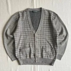 90s　vintage　ヴィンテージ古着　孔子柄　ブロックチェック　立体編みニット　セーター　Vネック　ボタン留めカーディガン　杢ベージュ　L　Y2K　レトロ　C-BOY　プレッピー　3d block check design knit cardigan