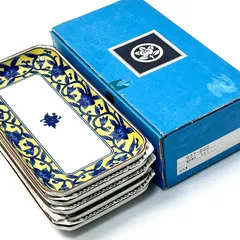 ◼︎未使用保管品◼︎【たち吉】焼物皿　黄彩草花　5枚セット　長角皿　魚皿