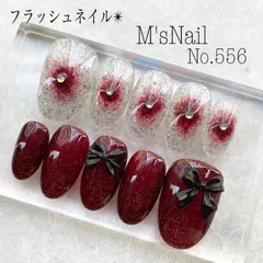 ネイルチップ ジェルネイル フラッシュネイル Y2k 韓国 赤 リボン シンプル キラキラ ギラギラ