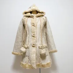 Archive 00s ポンポン付きムートンコート ベージュ ファー ボア レディース フリーサイズ 冬 ロリータ 量産型 バレエコア グランジ 森ガール ガーデンコア Y2K