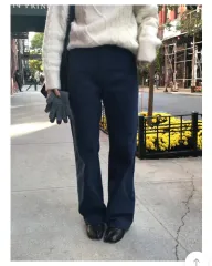 ネイビー ワイド デニム パンツ