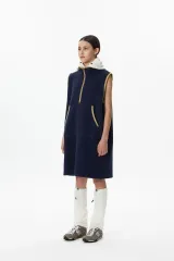 SUNLOVE ポーラテック フリース ハーフジップアップ ワンピース ネイビー