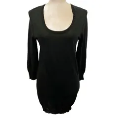 セオリー Theory 美品 CARLEENA HS チュニックニット Uネック ロング 7分袖 2 約M 黒 ブラック ■YHS2 0911