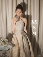 ベージュ [DE4332-BE-2511] 【DEA. by ROBE de FLEURS/ディアバイローブドフルール】 ラメ/ ジャガード/ アメスリ/ フレア/ ミディアムドレス/ ロングドレス/  キャバドレス/ パーティードレス