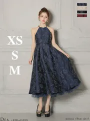 ネイビー [DE4332-BE-2511] 【DEA. by ROBE de FLEURS/ディアバイローブドフルール】 ラメ/ ジャガード/ アメスリ/ フレア/ ミディアムドレス/ ロングドレス/  キャバドレス/ パーティードレス