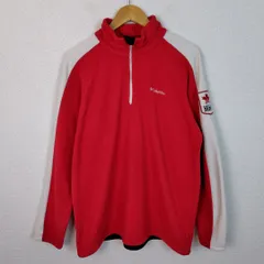 90s Columbia フリース ハーフジップ ロゴ刺繍 レッド Lサイズ メンズ 古着 アウトドア ストリート
