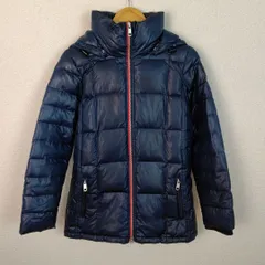 TOMMY HILFIGER ダウンジャケット フード付き 無地 ネイビー Sサイズ レディース 古着 ストリート アメカジ