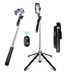 新品 スマホ 三脚 自撮り棒 長い 180cm以上 スマホスタンド 【設計強化180cm & 充電式リモコン】1/4ネジ付き じどり棒 カメラ 一脚/ 三脚 360°回転 コンパクト iPhone＆Androidに対応 【日本語取扱説明書付き】
