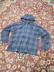 バーバリー ブルーレーベル ヴィンテージ ブルー チェック フード ジップアップ (L)