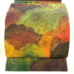 開き名古屋帯 優品 関西仕立て 雲文 幾何学模様 銀糸 茶紫 正絹 【中古】